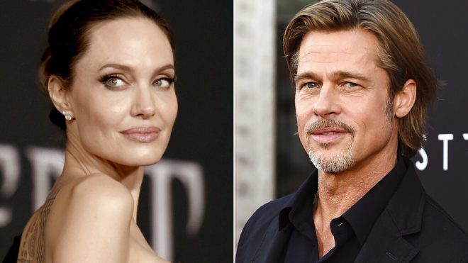 This combination photo shows Angelina Jolie at a premiere in Los Angeles on Sept. 30, 2019, left, and Brad Pitt at a special screening on Sept. 18, 2019. A new court filing from Angelina Jolie alleges that on a 2016 flight, Brad Pitt grabbed her by the head and shook her then choked one of their children and struck another when they tried to defend her. The descriptions of abuse on the private flight came in a countersuit Jolie filed Thursday in the couple’s dispute over a winery they co-owned.  (AP Photo/File)